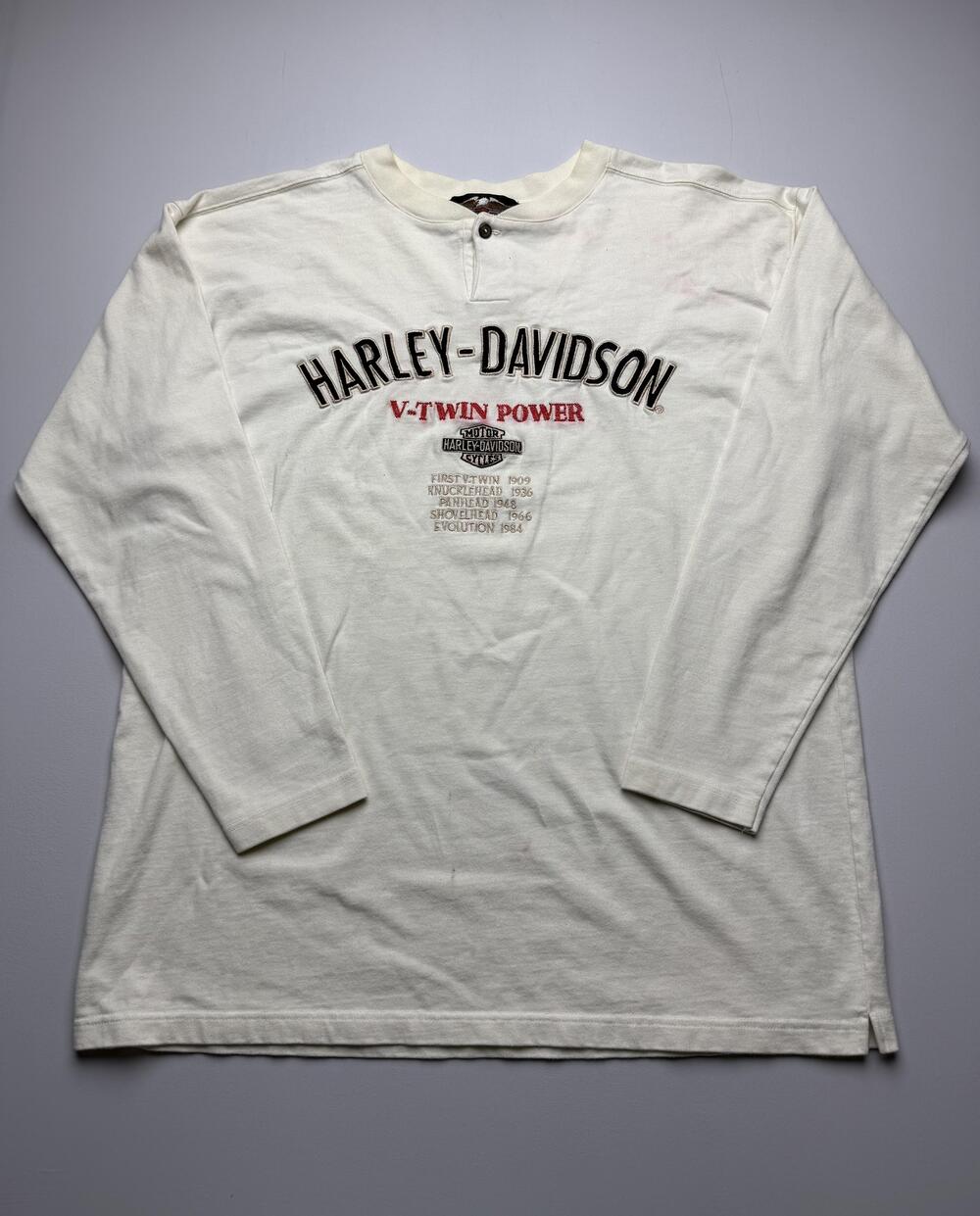 Vintage Harley-Davidson Shirt Mens XL White Long Sleeve V-Twin Power Graphic Tee